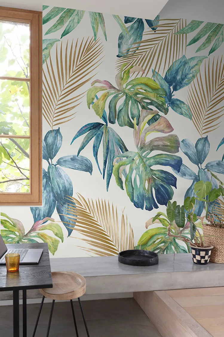 Orom 2  - Pannello stampa  foglie tropicali in carta da parato Lung. 1.59m x H2.80m ripetitivo 