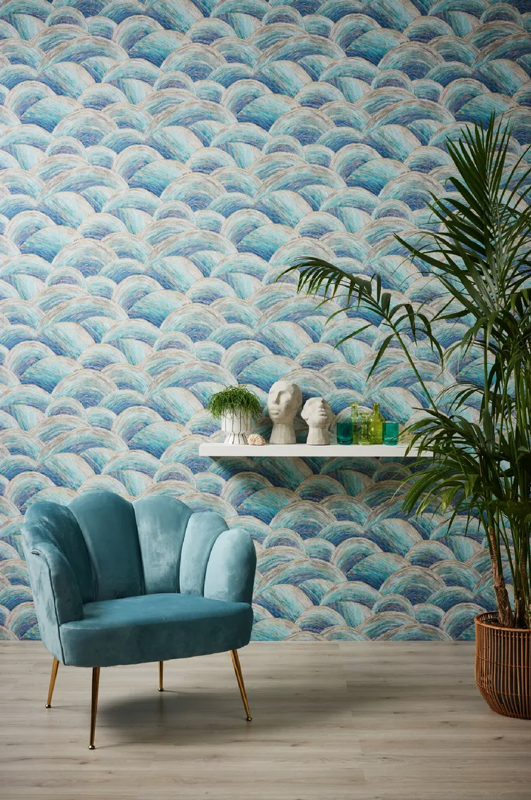 City Shapes - Parato astratto blu con riflessi oro in rilievo vari colori