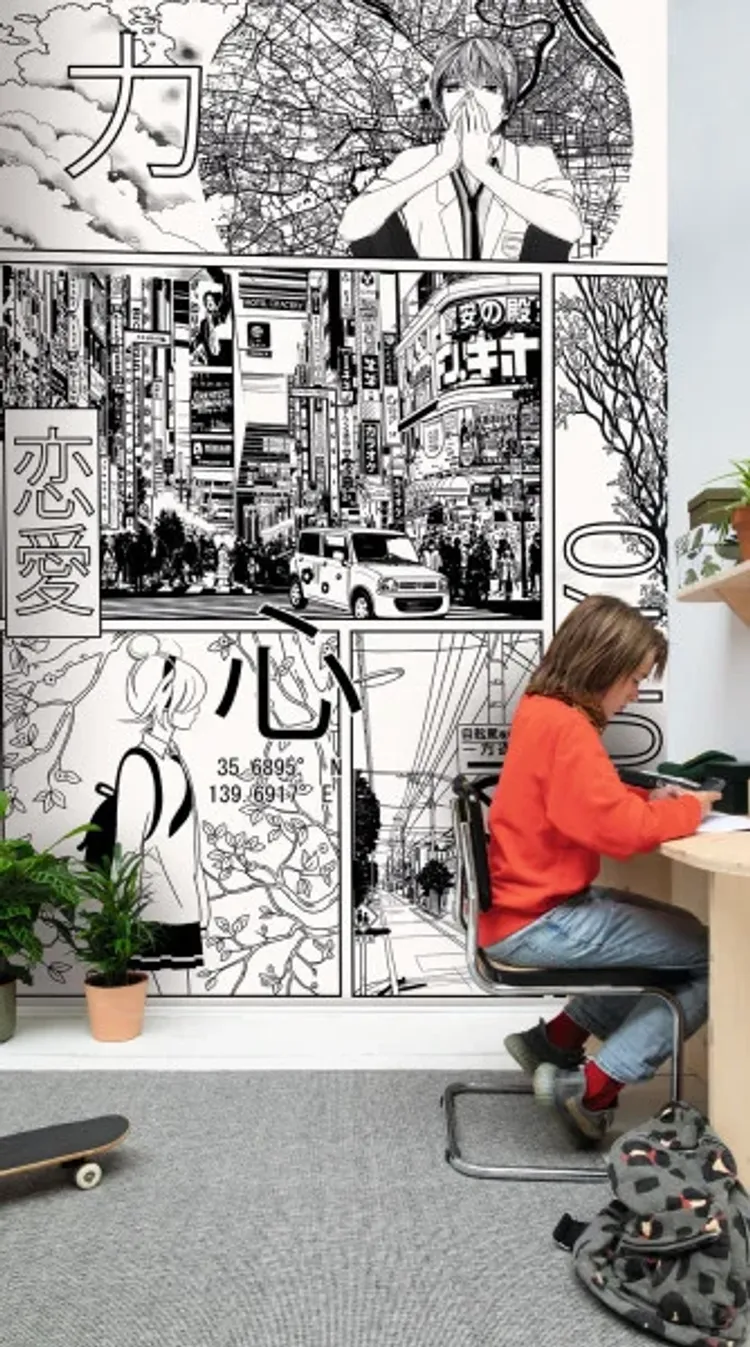 Pimp My Wall - Parato manga bianco e nero in 3 misure per ragazzi