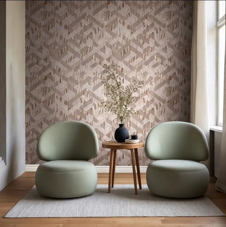 Enjoy - Carta parati geometrica su trama effetto legno vari colori