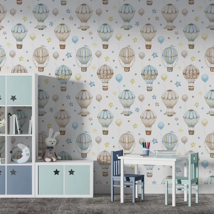 Enjoy - Pannello in parato bambino e bambina con mongolfiere colorate dim. L1.59m x H2.80m