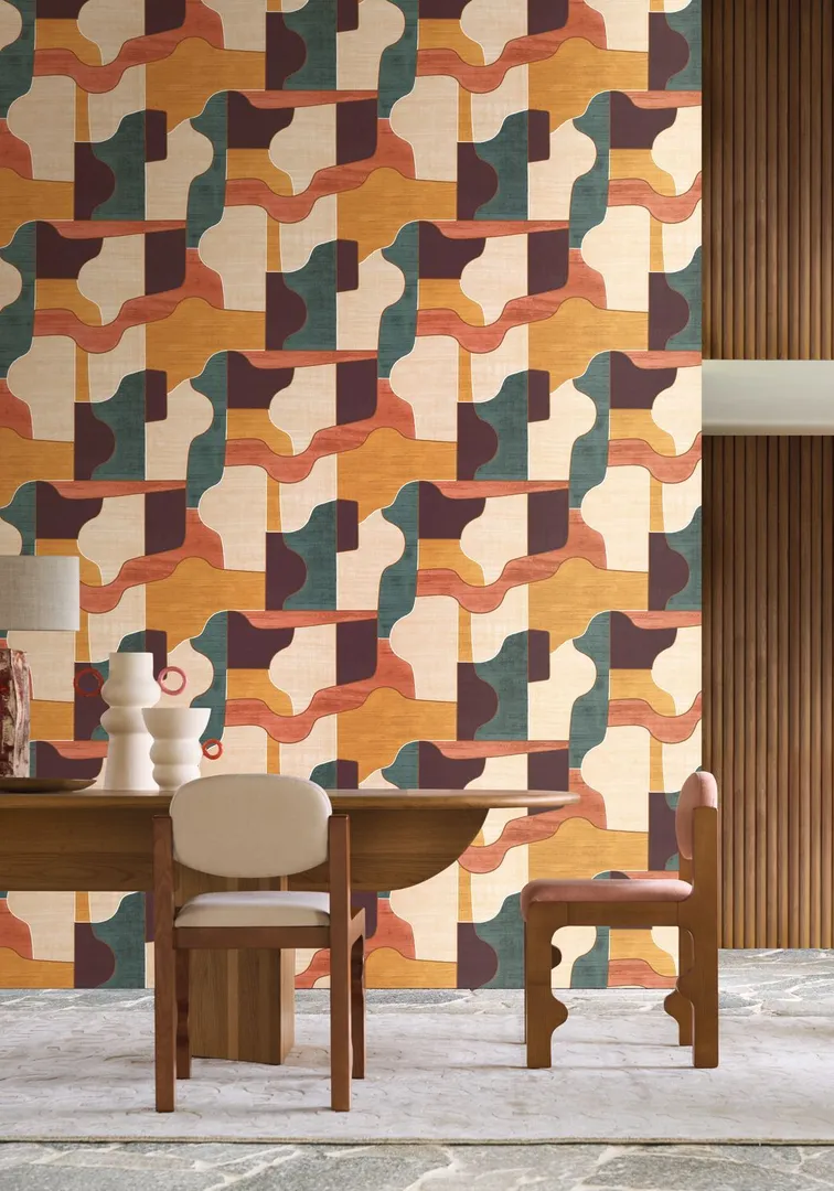 Modernismo -  Carta da parato  francese marca Casamance con stampa astratta in varie colorazioni