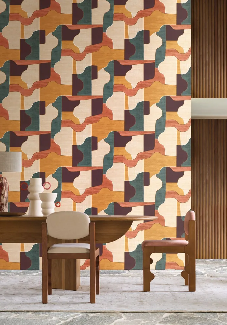 Modernismo -  Carta da parato  francese marca Casamance con stampa astratta in varie colorazioni