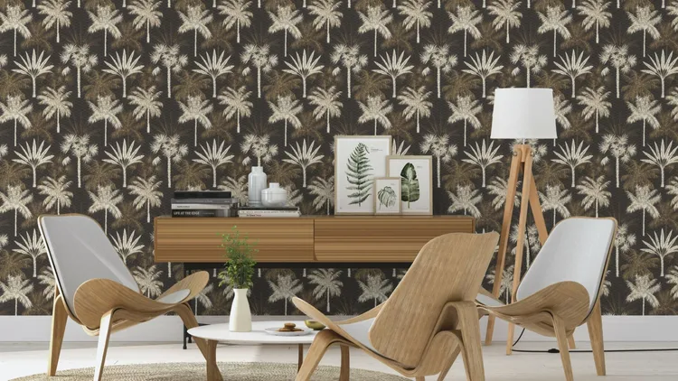 Savana - Parato palme tropicali colore nero ed oro 