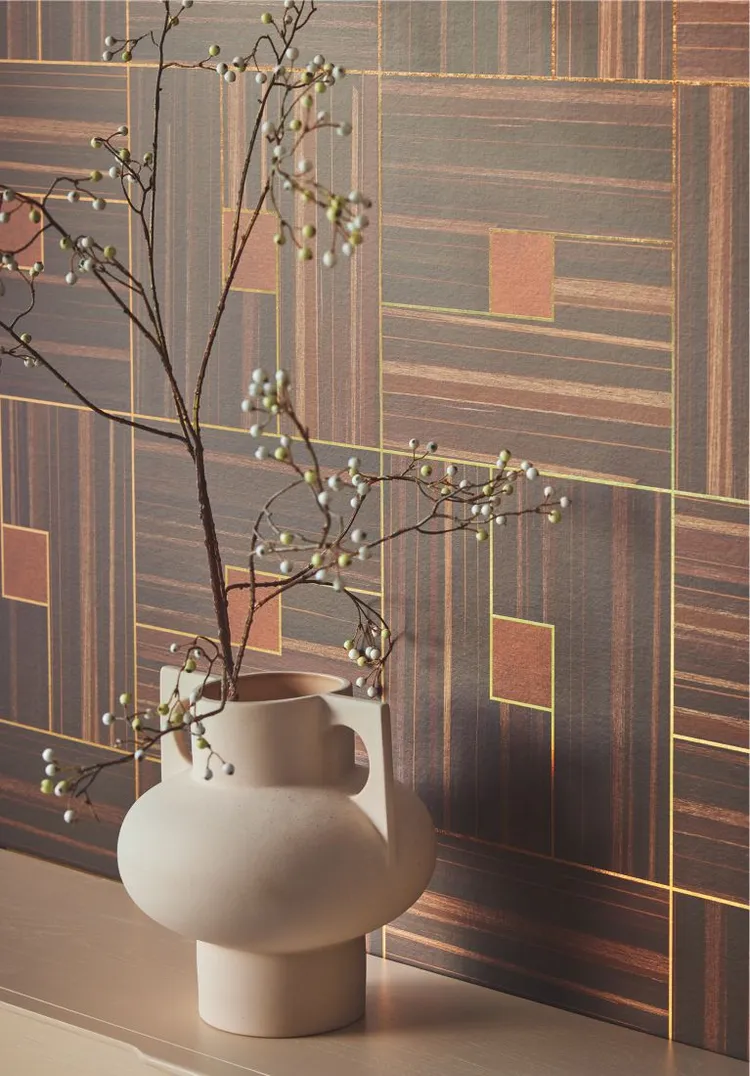 Luxury - Carta da parato Eijffinger geometrico altezza 2.80m x lunghezza 1.30m. Due colori ed inserto oro
