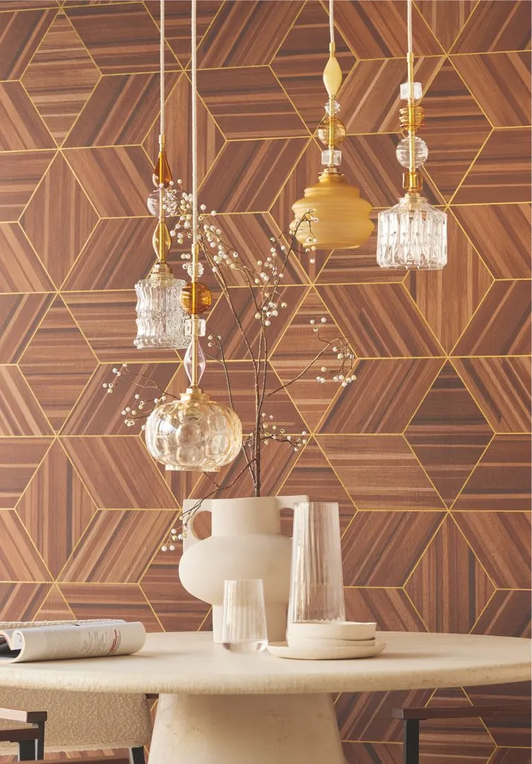 Luxury - Carta da parato Eijffinger geometrico altezza 2.80m x lunghezza 1.30m. Due colori ed inserto oro