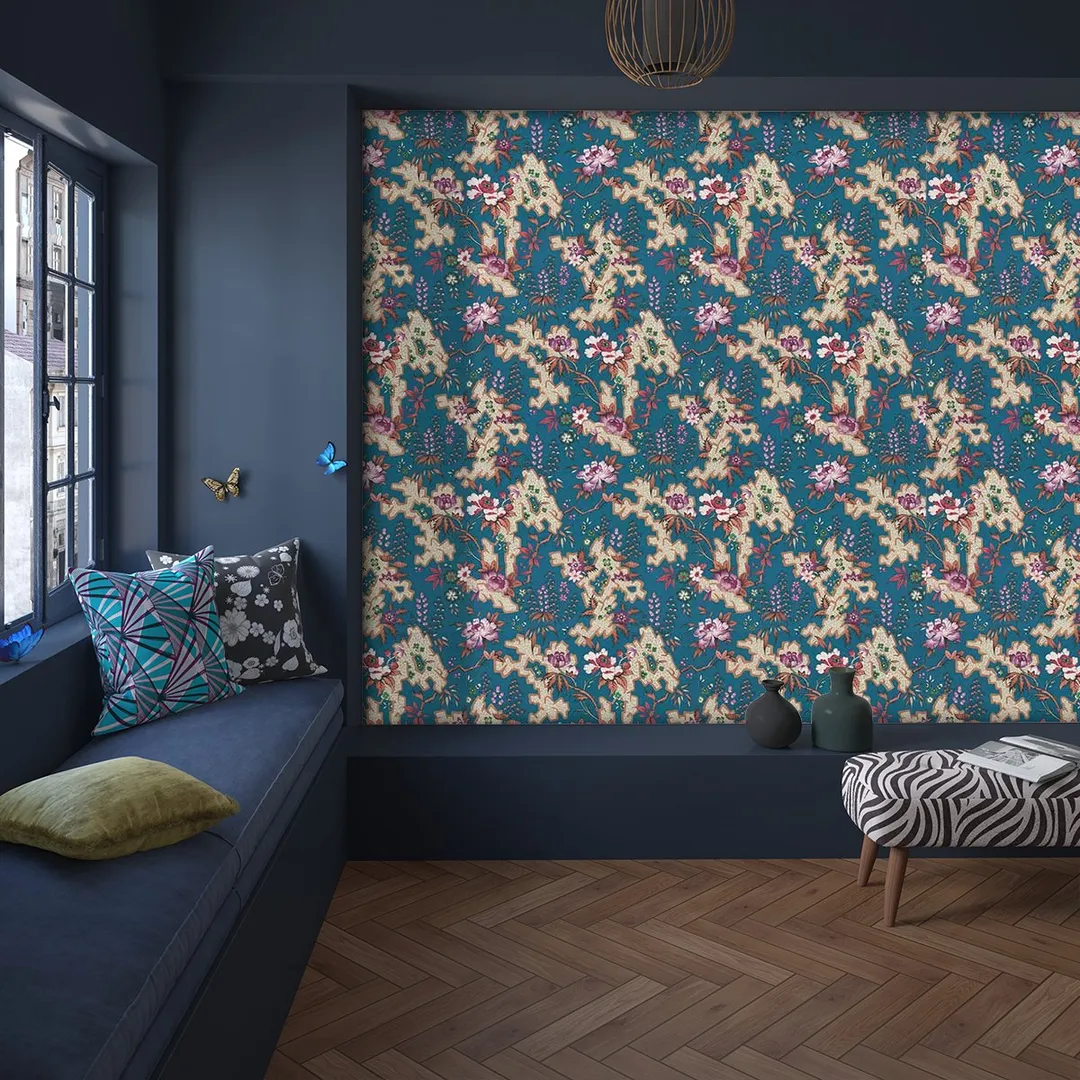 Decorative papers - Carta da parato floreale  varie colorazioni su tnt