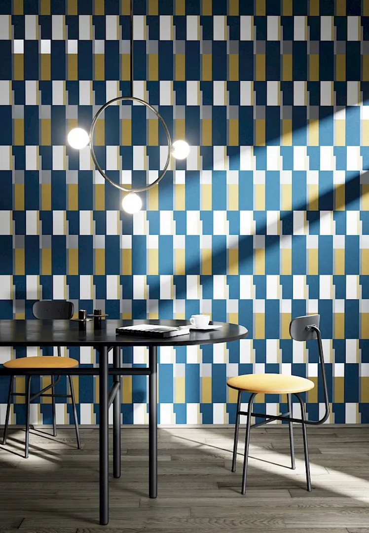 Prisma - Carta da parato geometrico in vari colori con inserti perlescenti