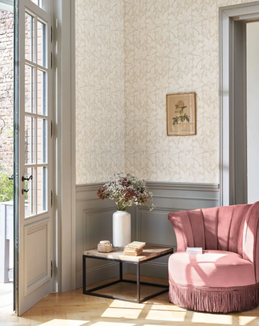 Arts  e Crafts - Carta da parato francese classico con foglie di acanto effetti luce