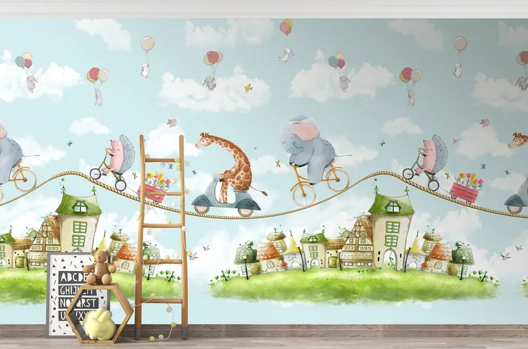 Cute Walls - Parati per bambini con animaletti circo. Ripetibile dim. H2.80m x L2.65m 